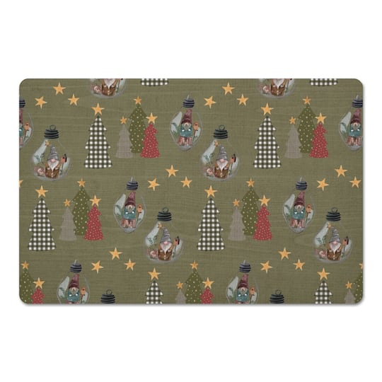 Green Tree & Globe Pattern Floor Mat